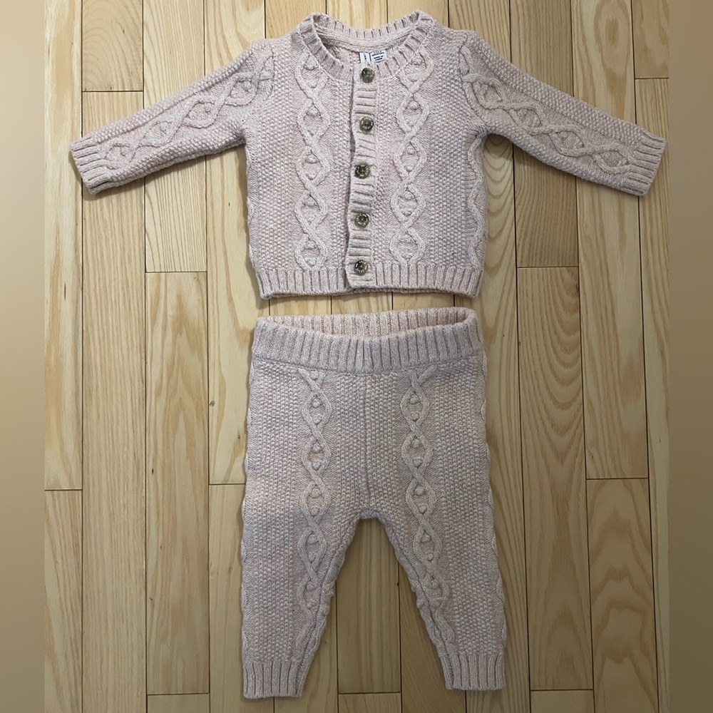 Janie and Jack light pink cable knit cardigan and pant set